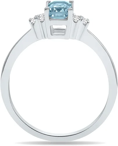 Vista 3 de Gemstone and Diamond Ring in 10K White Gold (Available in Emerald, Sapphire, Blue Topaz, Amethyst, and more)