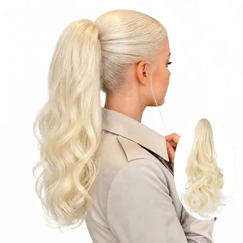 Vista 12 de Colas de caballo con clip para mujer, extensión de cola de caballo rizada de 18 pulgadas, 20 pulgadas, extensiones de cabello ondulado, color rubio