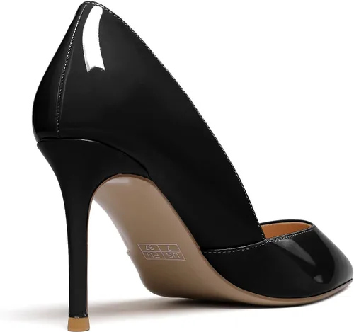 Vista 4 de Soireelady D'Orsay - Zapatos de tacón alto puntiagudos para mujer, zapatos de novia de boda, zapatos de fiesta de noche, Charol negro
