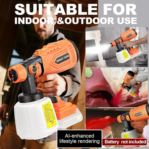 Vista 8 de Pulverizador de pintura inalámbrico para batería Black&Decker de 20V, pistola de pintura manual con 3 patrones de pulverización y 4 boquillas, ideal