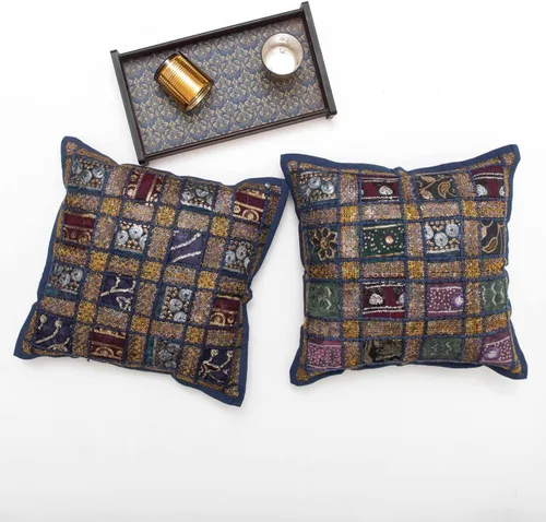 Vista 6 de INDACORIFY Juego de fundas de cojín surtidas de retazos, almohada de parche con cuentas hecha a mano india, almohada bohemia, funda de cojín
