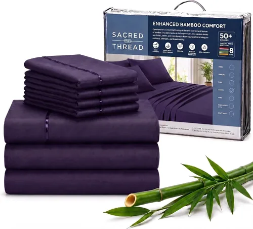 Vista 110 de Sacred Thread Sábanas de rayón derivado de bambú tamaño individual, sábanas refrescantes de bolsillo profundo de 18 pulgadas para personas que