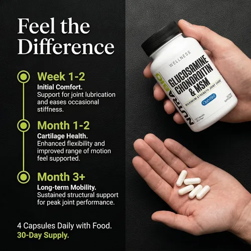 Vista 4 de NutraBio Suplemento de glucosamina condroitina y OptiMSM, fórmula de apoyo articular - 120 cápsulas (120 unidades)