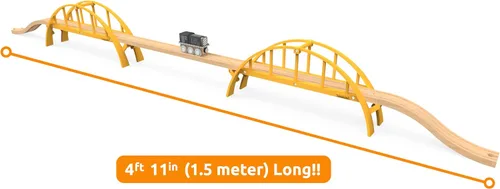 Vista 2 de ORBRIUM Puente de arco de doble tramo súper largo de casi 5 pies de largo para vías de tren de madera de ferrocarril de madera, compatible
