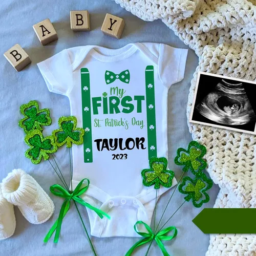 Vista 5 de Body personalizado para bebé con nombre Diseño 9 Regalo personalizado para el día de San Patricio para niña, niño, body de manga corta Bebe