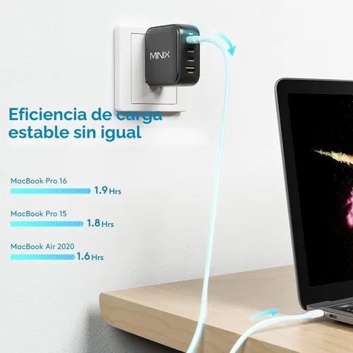 Vista 4 de MINIX P3 100W Turbo 4-Port GaN cargador de pared de viaje USB C PD