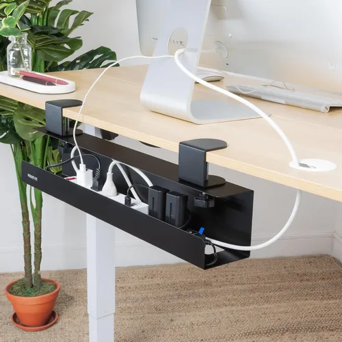 Vista 6 de Mount-It! Bandeja de organización de cables para debajo del escritorio, bandeja de organización de cables de metal sin taladrar para escritorio