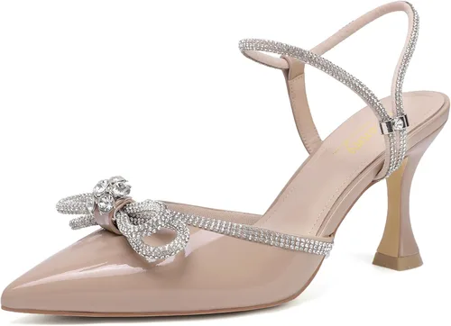 Vista 9 de Susanny - Zapatos de tacón bajo con strass para mujer, con punta puntiaguda, de tacón kitten, con cierre, ajustables, con correa, para vestido