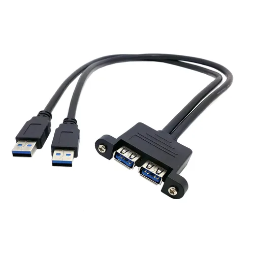 Vista 5 de chenyang USB 3.0 Cabezal de panel frontal 2 macho a 2 USB 3.0 hembra Panel Cable de extensión 0.5M con orificios de montaje en panel