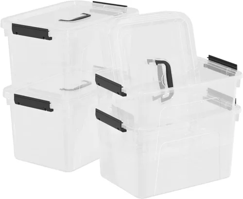 Vista 7 de Cajas de almacenamiento transparentes de 10.5 cuartos de galón con tapas, contenedor de almacenamiento de plástico con asas, juego de 4