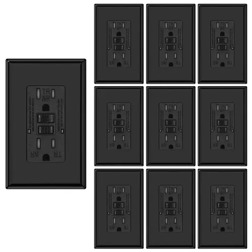 Vista 9 de Micmi Toma GFCI WR negra resistente a la intemperie, resistente a manipulaciones, receptáculo TR con indicador LED, placa de pared sin tornillos