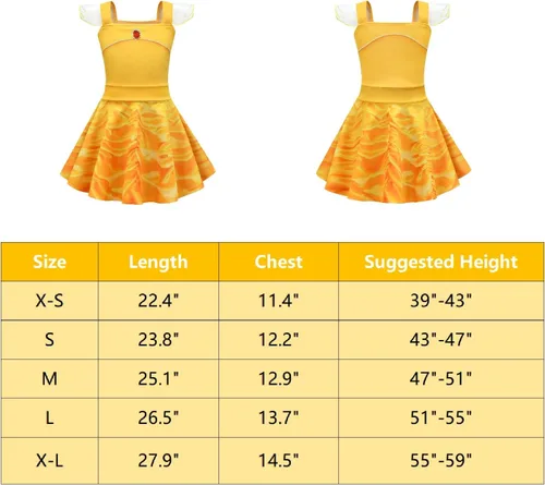 Vista 4 de Vestido de campana para niñas, vestido de princesa amarillo, vestido de verano con cuello cuadrado, dobladillo con volantes, vestido casual