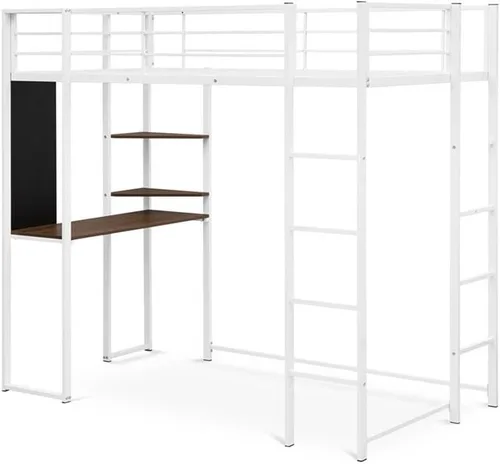Vista 6 de East West Furniture BUTLBLK Buckland - Cama tipo loft individual, una cama de metal, una mesa, 2 estantes para libros y 2 escaleras con 3 y 4