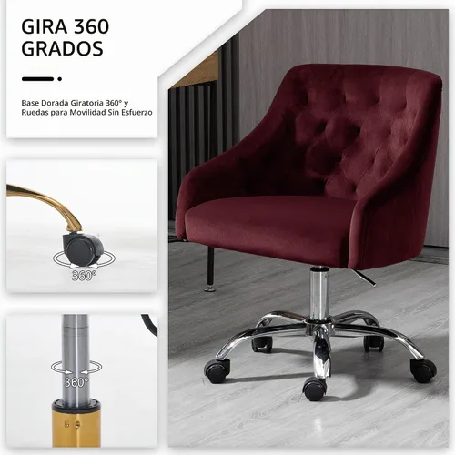 Vista 6 de Silla de Oficina para Hogar, Silla Giratoria de Terciopelo Ajustable con Decoración de Clavos, con Brazos, Silla de Tocador para Dormitorio
