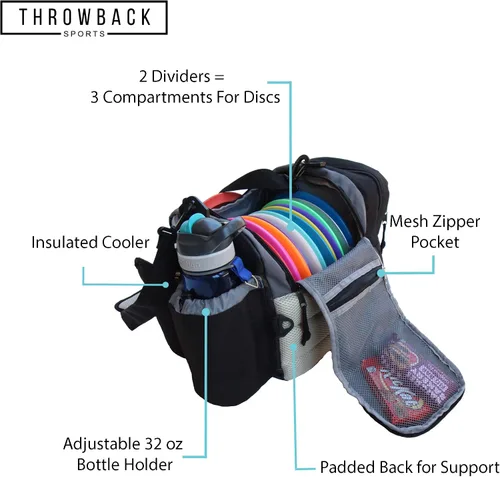 Vista 3 de The Throwback Sack – Bolsa para discos de Frisbee y golf con refrigeración y acolchado extra, correa cómoda – Para 12-15 discos y 6 bebidas frías.