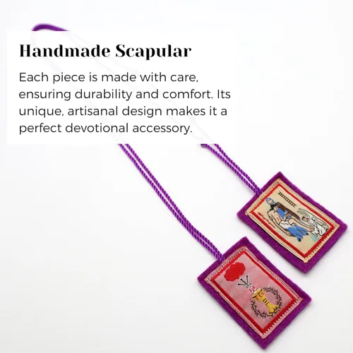 Vista 7 de Pequeño Escapulario Púrpura Marie Julie Jahenny de Bendición y Protección Collar Católico Escapulario Morado
