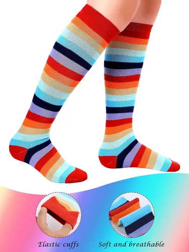 Vista 3 de Unittype 6 Pair Knee High Socks for Women Long Tube Striped Socks Roller Skate Socks for Girls Youth Christmas