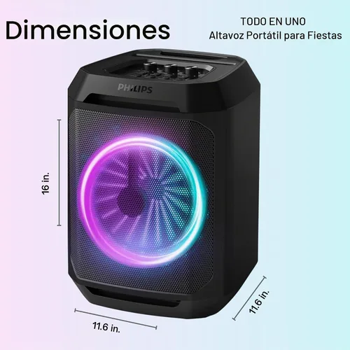 Vista 2 de PHILIPS - Altavoz Bluetooth para fiestas, refuerzo dinámico de graves, Bluetooth y entrada auxiliar, entrada de micrófono, emparejamiento