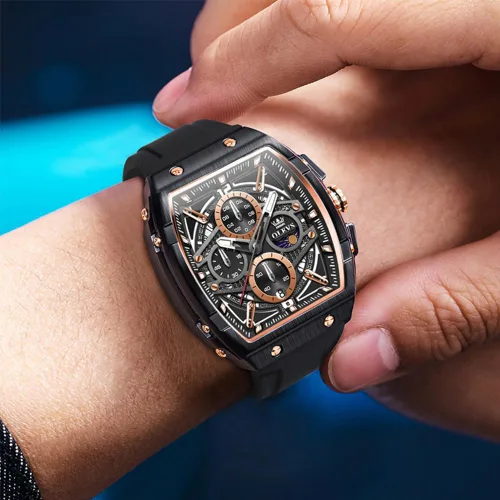 Vista 7 de OLEVS Men Watches Business Dress Chronograph Big Square Quartz Analog Male Watch Silicone Strap Waterproof Date Gift Mens Wrsit Watch Silver