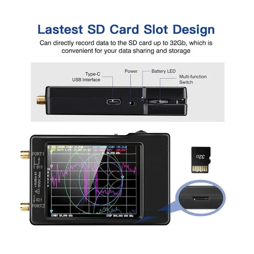 Vista 3 de Vector Network Analyzer, VNA-H4 Vector Network Antenna Analyzer 4" 10KHz-1.5GHz MF HF VHF UHF with SD Card Slot Version Measuring S Parameters