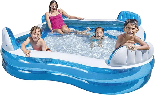 Vista 2 de Doukedge Piscina familiar, centro de natación inflable grande con 4 asientos integrados para niños y adultos, piscina gruesa para niños y adultos