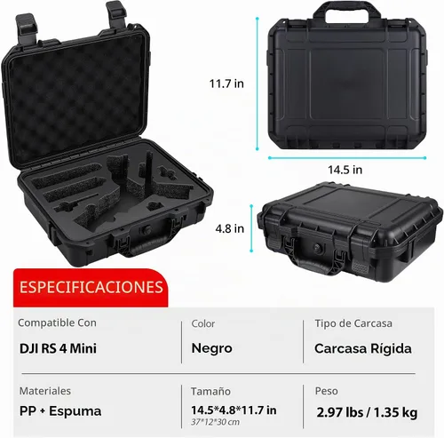 Vista 4 de RS 4 Mini Estuche Duro, Estuche de Viaje de Almacenamiento Impermeable para DJI RS 4 Mini Combo de Gimbal Creador Estabilizador Ligero y Accesorios