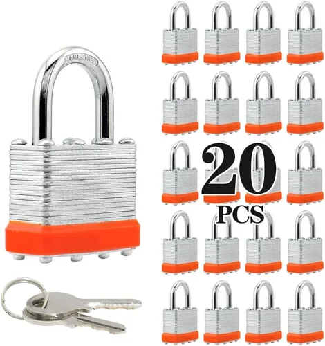 Vista 10 de ZonRo Candados con llave de acero laminado, cerraduras iguales con llave, 1-9/16 pulgadas de ancho, candados de grillete normal, paquete de 6, aro