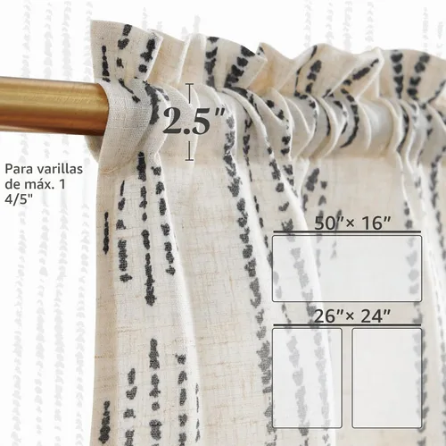 Vista 2 de Jinchan - Juego de cortinas y cenefas de cocina estilo bohemio negro sobre beige y bolsillo para barra Boho Negro sobre Beige