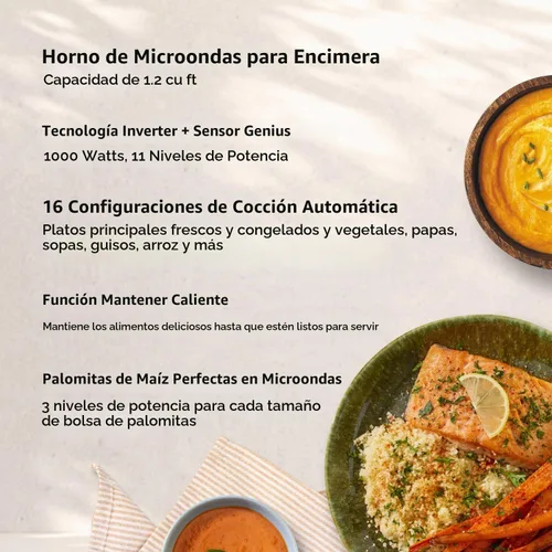 Vista 3 de Panasonic NN-SN68KS - Horno microondas compacto con potencia de 1200 W, sensor de cocción, botón de palomitas de maíz, descongelación rápida de 30