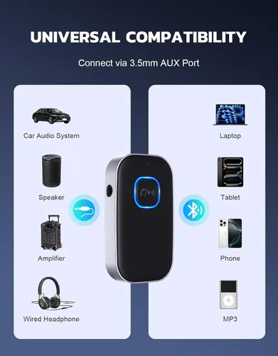Vista 2 de COMSOON - Receptor Bluetooth 5.0 para auto, adaptador de auxiliar con cancelación de ruido, receptor de música para estéreo, audífonos con cable