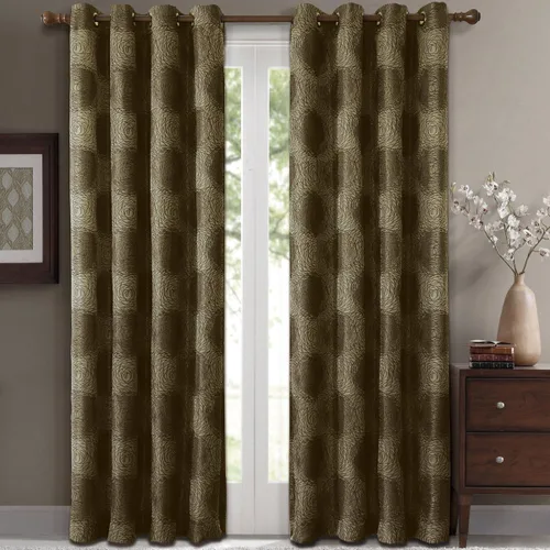 Vista 2 de Royal Hotel Bedding Lexington - Paneles de cortina de jacquard con ojales verdes, 2 paneles, 52 x 96 pulgadas cada uno