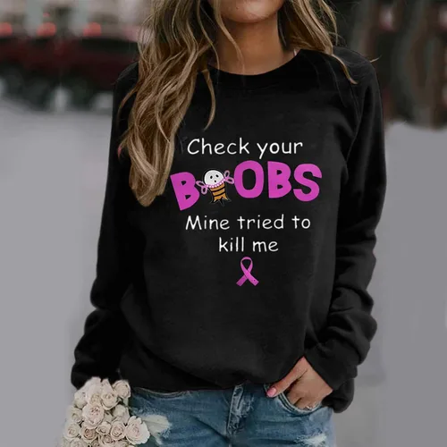 Vista 2 de Sudadera de cuello redondo para mujer, de manga larga, divertida, con estampado de letras, camisetas casuales