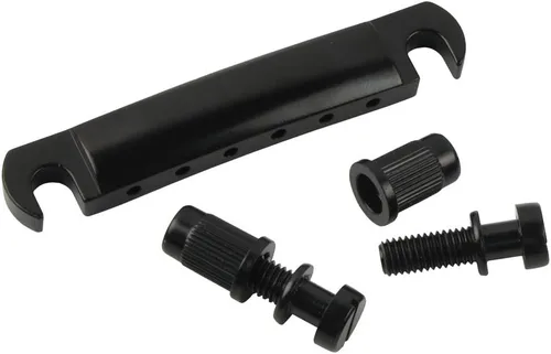 Vista 3 de FLEOR Puente de guitarra eléctrica y pieza de cola con tachuelas para guitarra estilo LP, color negro Juego de puente y cordal negro