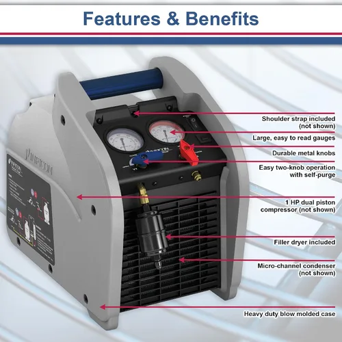 Vista 2 de Inficon 714-202-G1 - Máquina de recuperación dual de refrigerante Vortex, 1 HP, 120V