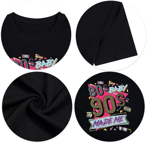Vista 4 de FLOYU Camisa Made Me de los años 80 para mujer, camiseta de los años 90, traje vintage de los años 80 y 90, camisetas casuales de fiesta de los años