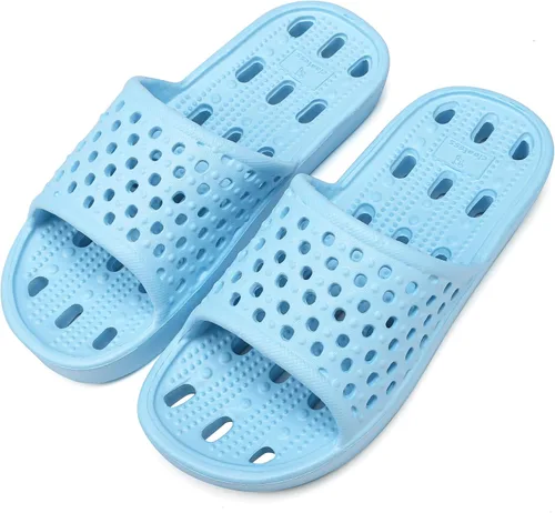 Vista 11 de clootess - Zapatos de ducha deslizantes para hombres y mujeres, sandalias de baño con agujeros, sandalias para piscina, gimnasio, dormitorio