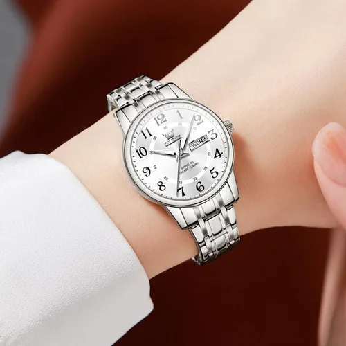 Vista 3 de OLEVS Reloj de acero inoxidable para mujer, reloj de vestir para mujer, con fecha, a la moda, para negocios, impermeable, analógico, de cuarzo
