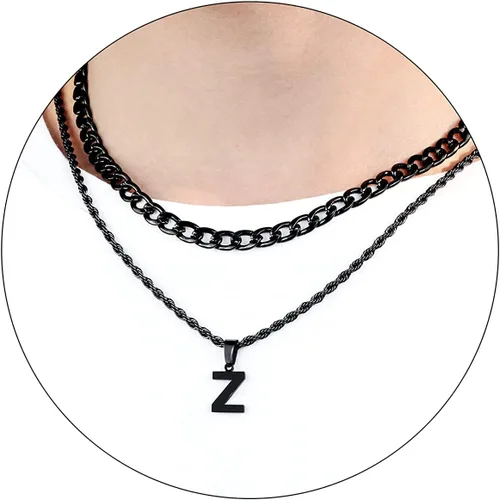 Vista 55 de SENRAN Collar con inicial en capas de la A a la Z para hombre, cadena de cuerda torcida de acero inoxidable de 18 a 20 pulgadas, dije de letra