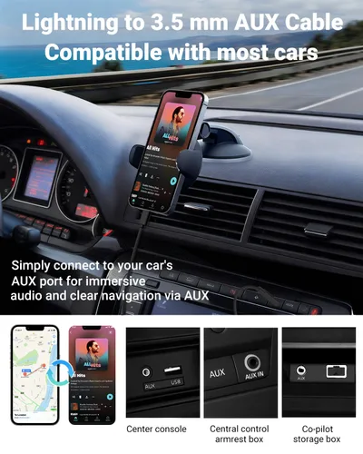 Vista 2 de Cable auxiliar para iPhone, [Certificado Apple MFi] Cable AUX Lightning a 3.5 mm para estéreo de coche, altavoz, auriculares, cable de audio
