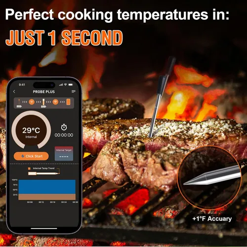 Vista 7 de Termómetro de Carne Premium Inalámbrico de 4 Sondas: Perfecto para Barbacoa, Horno, Parrilla. Aplicaciones para iOS y Android, Compatible con Apple