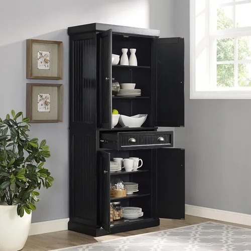 Vista 2 de Crosley Furniture Seaside - Gabinete de cocina y despensa Negro (Distressed Black)