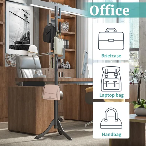 Vista 7 de Perchero negro independiente, árbol de bambú de cactus, soporte de madera de altura ajustable con 6 ganchos, perchero para niños, utilizado