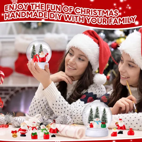 Vista 6 de Xinnun Kit de 48 piezas de 3.9 pulgadas de bolas de nieve de Navidad de plástico incluyendo 16 mini árboles de Navidad artificiales, 16 mini adornos