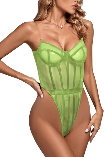 Vista 2 de LYANER Body de malla sin mangas con hombros descubiertos para mujer