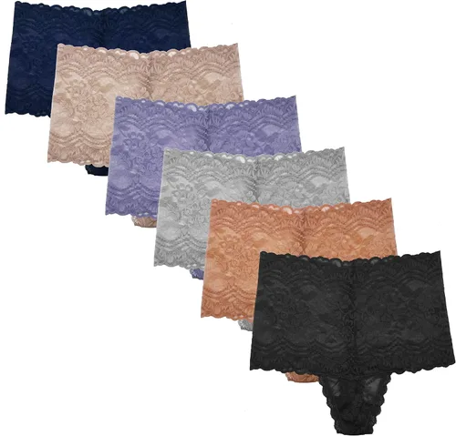 Vista 10 de Tanga de encaje retro de cintura alta para mujer, sin costuras, ropa interior de algodón de talla grande resistant long-lasting lace,tummy-control 1