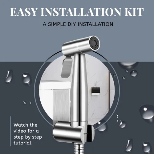 Vista 2 de Rociador para bidé – Spray de chorro manual para inodoro, presión de agua ajustable para ducha musulmana, fácil de instalar - Acero inoxidable