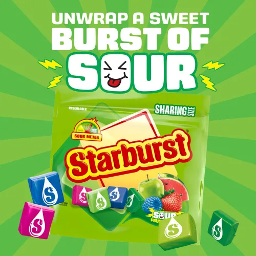Vista 5 de STARBURST - Caramelos masticables agrios masticables de frutas, tamaño compartido resellable, bolsa de 15.6 onzas