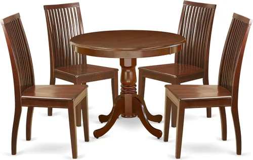 Vista 10 de East West Furniture ANIP5-LWH-W - Juego de mesa de comedor moderno de 5 piezas, incluye una mesa de cocina redonda con pedestal y 4 sillas
