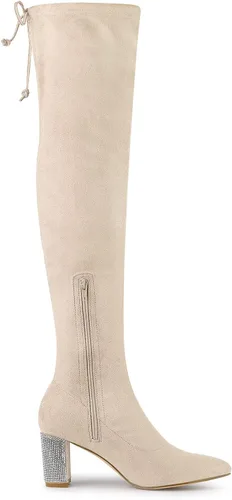 Vista 7 de Allegra K Botas altas de tacón grueso con diamantes de imitación brillantes para mujer