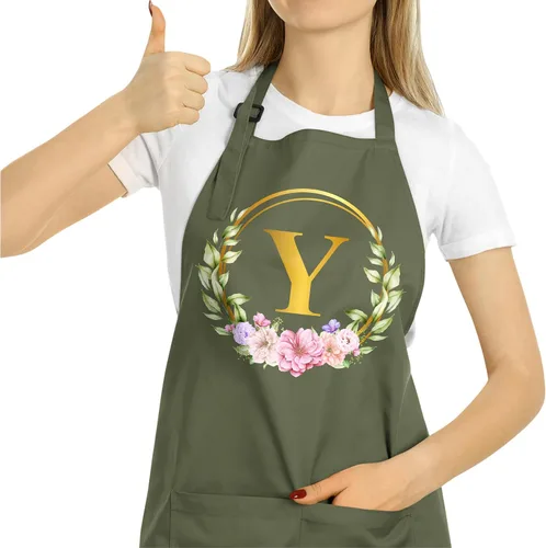 Vista 31 de ROKO CLOTHING Delantal de iniciales personalizadas con bolsillos, delantales de cocina personalizados para mujeres para hornear cocinar cuello